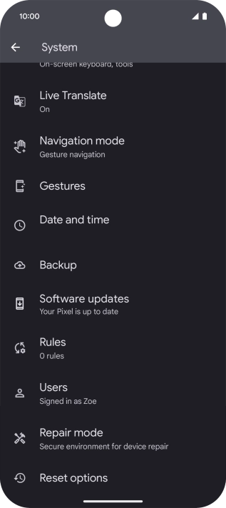 Press Reset options.