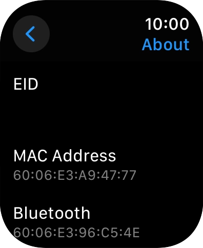 Your Apple Watch EID number is displayed below EID.