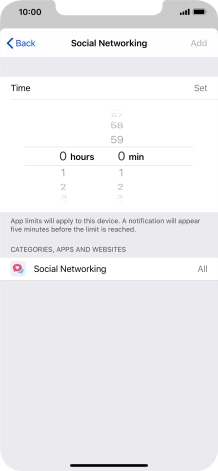 Set the required time limit for use of the selected category.
