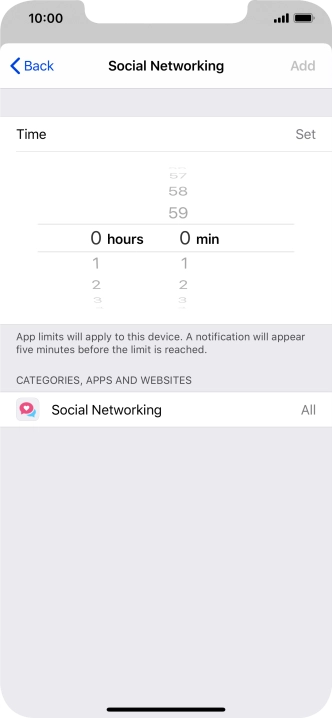 Set the required time limit for use of the selected category.