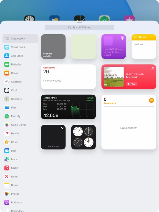 Press the required widget.
