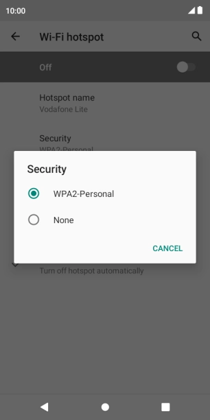 Press WPA2-Personal to password protect your Wi-Fi hotspot.