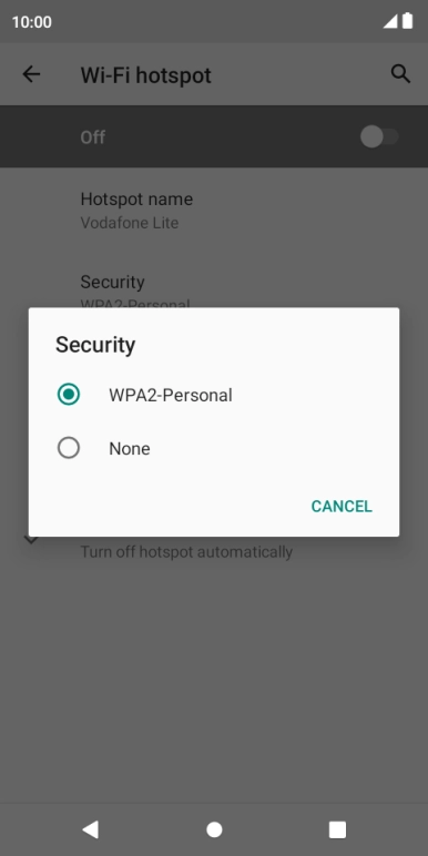 Press WPA2-Personal to password protect your Wi-Fi hotspot.