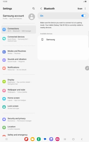 Press the required Bluetooth device and follow the instructions on the screen to pair the device with your tablet.