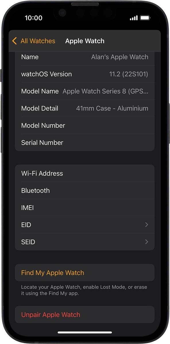 On your phone: Press Find My Apple Watch. If you're asked to log on, log on with your Apple ID.