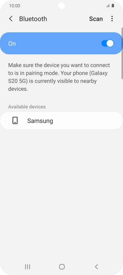 Press the required Bluetooth device and follow the instructions on the screen to pair the device with your phone.