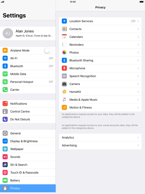 Press Location Services.