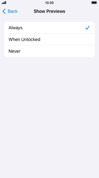 To select notification preview on the lock screen, press Always.
