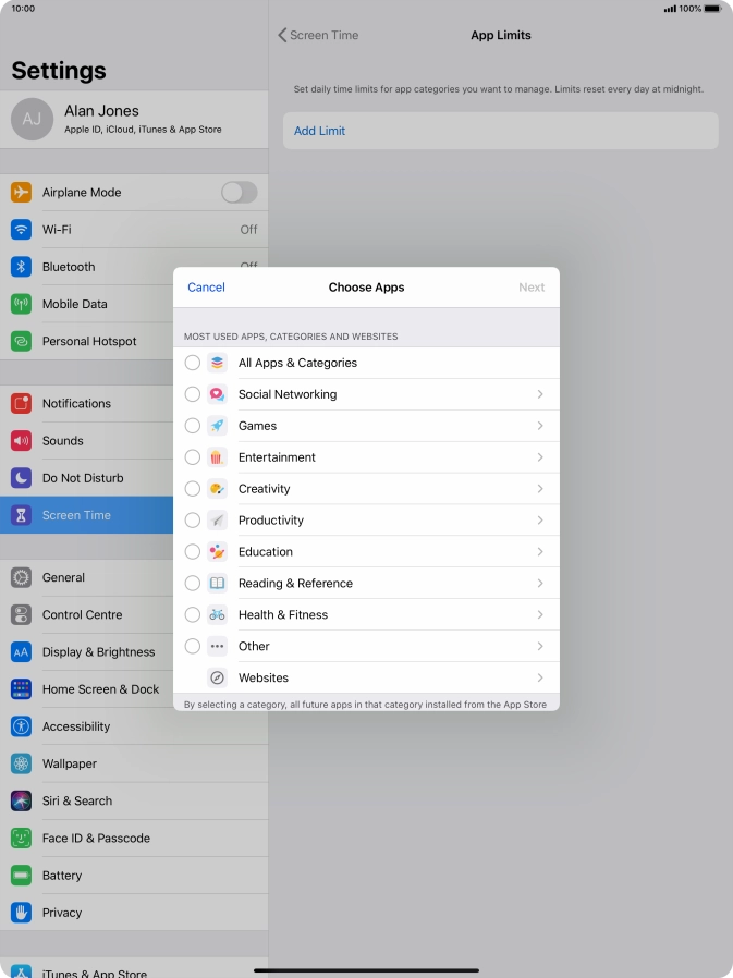 Press the required categories.