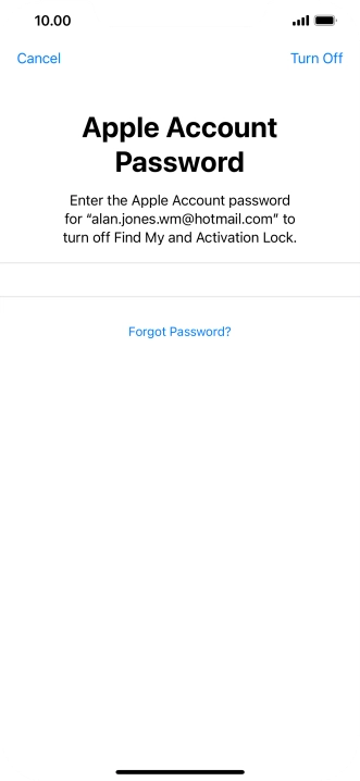 Key in the password for your Apple ID and press Turn Off. Wait a moment while the factory default settings are restored. Follow the instructions on the screen to set up your phone and prepare it for use.
