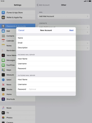 Press Password and key in the password for your email account. Please note that if you're using Vodafone's outgoing server, leave the password field empty.