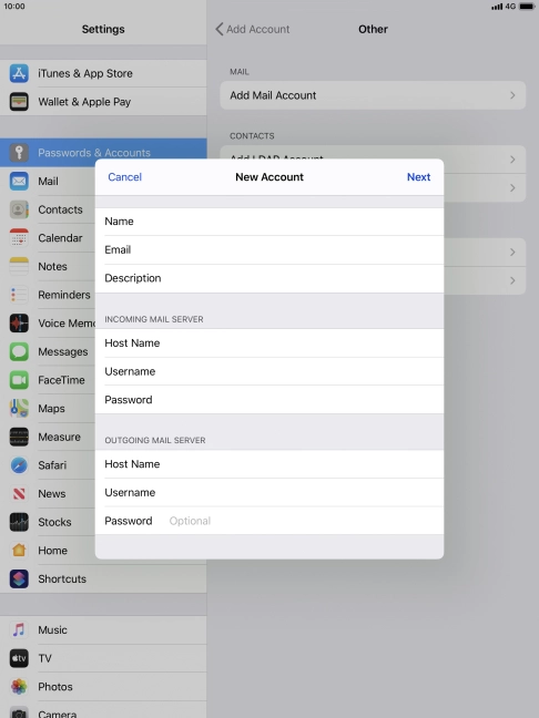 Press Password and key in the password for your email account. Please note that if you're using Vodafone's outgoing server, leave the password field empty.
