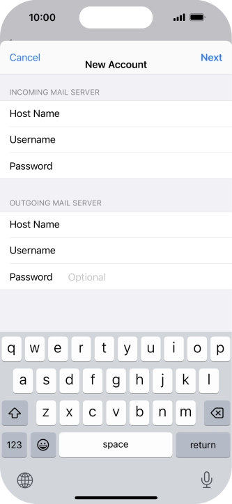Press Password and key in the password for your email account. Please note that if you're using Vodafone's outgoing server, leave the password field empty.