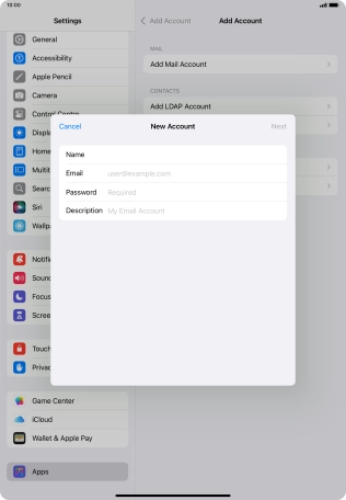 Press Email and key in your email address.