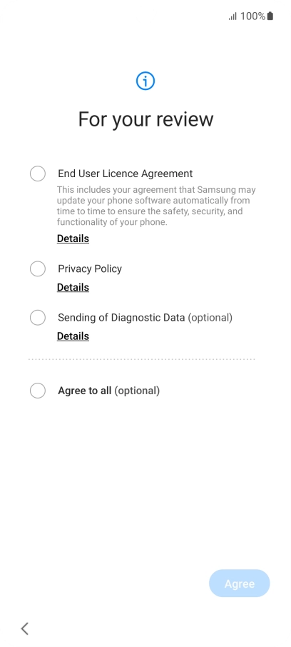 Press the fields next to the required settings to select them.