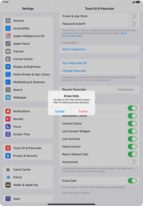 If you turn on the function, press Enable.