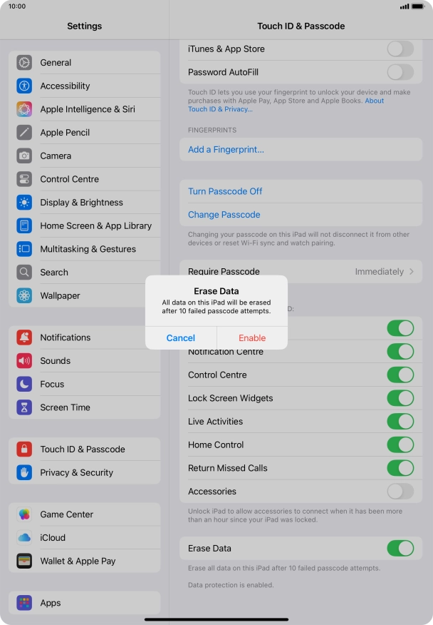 If you turn on the function, press Enable.