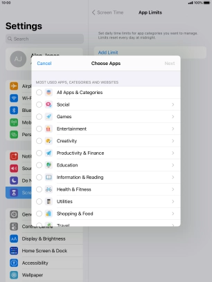 Press the required categories.