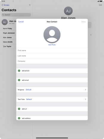 Press First name and key in the first name.