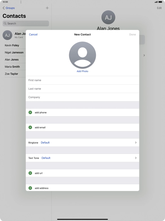 Press First name and key in the first name.