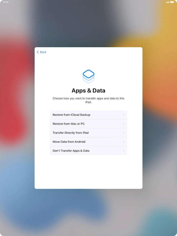 Press Don't Transfer Apps & Data and follow the instructions on the screen to finish the activation. Press Don't Transfer Apps & Data and follow the instructions on the screen to finish the activation.