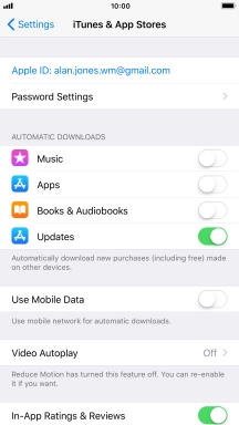 Press the indicator next to the required content type to turn the function on or off.