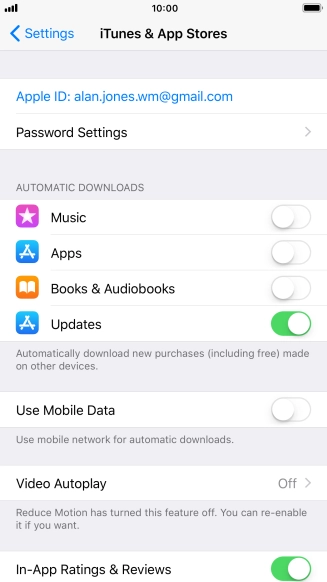 Press the indicator next to the required content type to turn the function on or off.