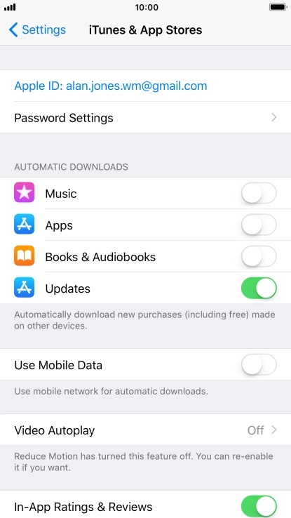 Press the indicator next to the required content type to turn the function on or off.