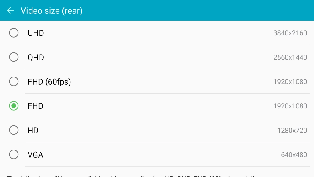 Press the required setting.