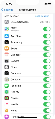 Press the indicators next to the required applications to turn the function on or off.