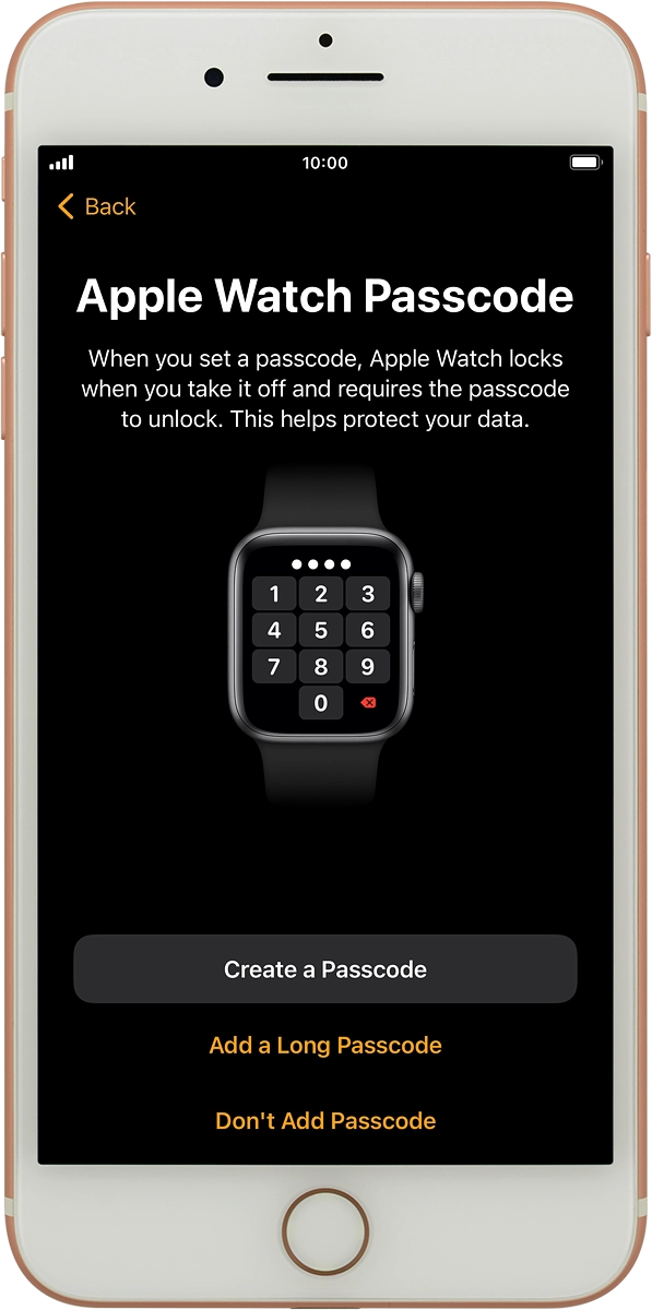 On your phone: Follow the instructions on the screen to turn on use of phone lock code or press Don't Add Passcode.