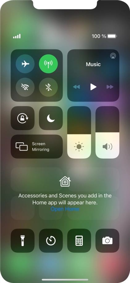 Press the required function to open an application or turn the function on or off.