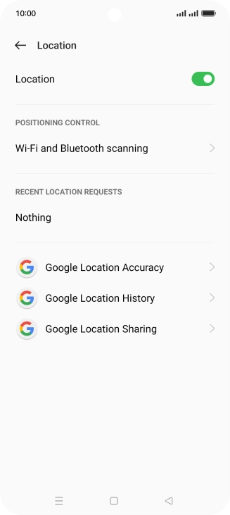 Press Google Location Accuracy. Press Google Location Accuracy.