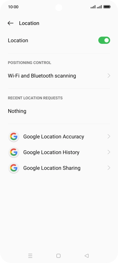 Press Google Location Accuracy. Press Google Location Accuracy.