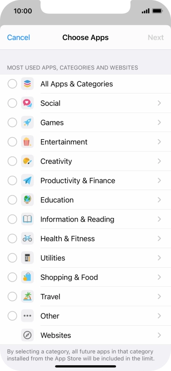 Press the required categories.