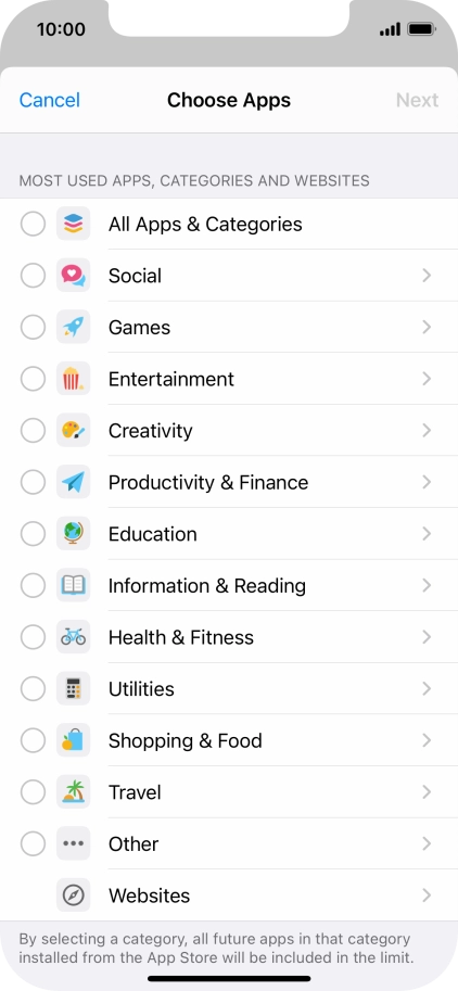 Press the required categories.