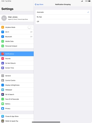 Press the required setting.