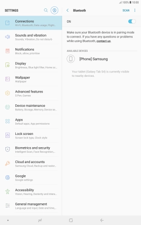 Press the required Bluetooth device and follow the instructions on the screen to pair the device with your tablet.