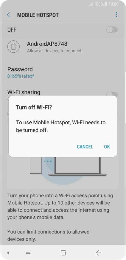 If Wi-Fi is turned on, press OK. If Wi-Fi is turned on, press OK.