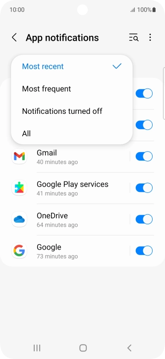 Press the required setting.