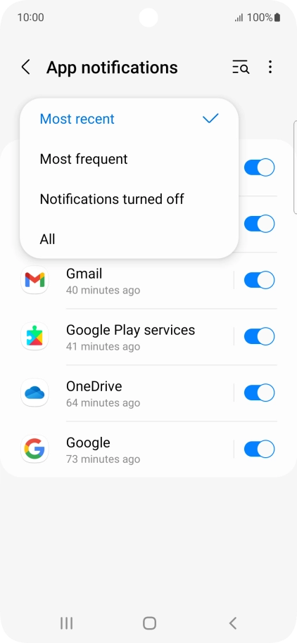 Press the required setting.
