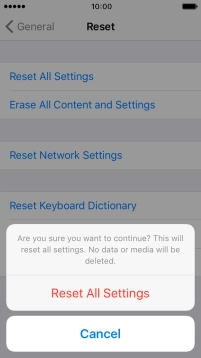 Press Reset All Settings. Wait a moment while the factory default settings are restored. 
Follow the instructions on the screen to set up your phone and prepare it for use.