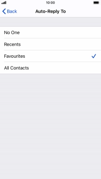 Press the required setting to select which contacts should automatically be notified that Do Not Disturb While Driving is turned on.