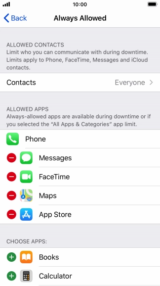 Press the remove icon next to the required app to remove it from the list of allowed apps during Downtime.