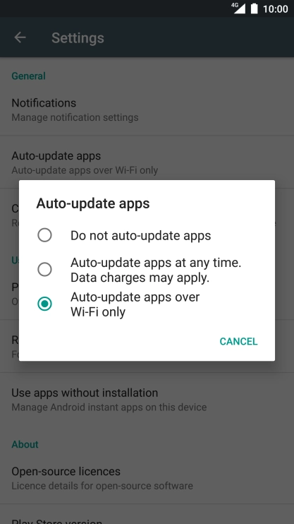 To turn off automatic update of apps, press Do not auto-update apps.