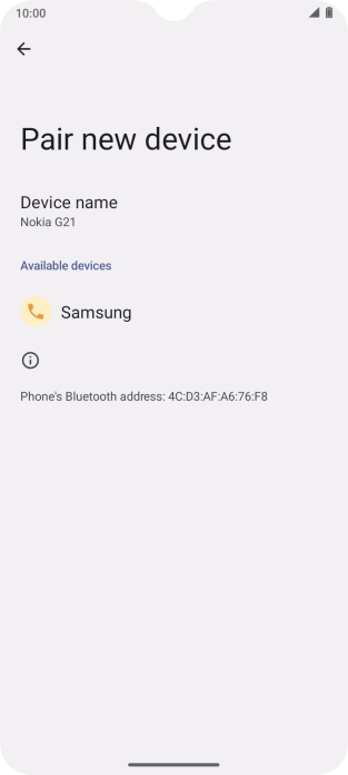 Press the required Bluetooth device and follow the instructions on the screen to pair the device with your phone.
