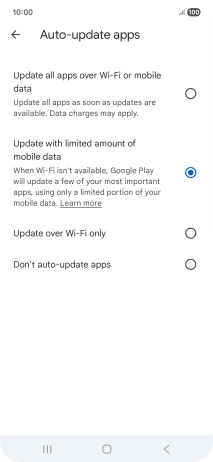 To turn on automatic update of apps using mobile network, press Update all apps over Wi-Fi or mobile data.