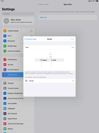 Set the required time limit for use of the selected category.