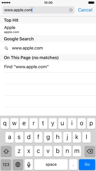 Key in the address of the required web page and press Go.