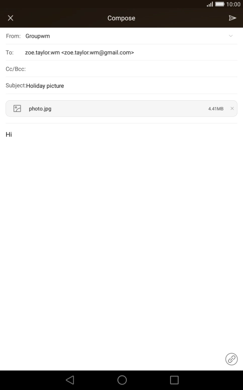 Press the send icon when you've finished your email message.
